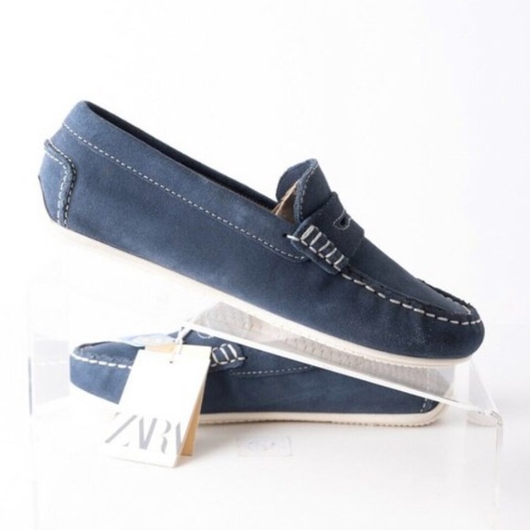 𝗡𝗪𝗧 𝗭𝗮𝗿𝗮 • Blue Leather Penny Loafers - Picture 6 of 14